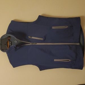 Orvis Men's Navy Blue Full Zip Vest with Brown Zipper Fleece Lined